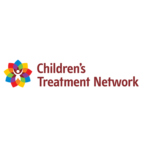 Logo for Children's Treatment Network featuring a multicolored flower-like design on the left and the organization name in red text on the right.