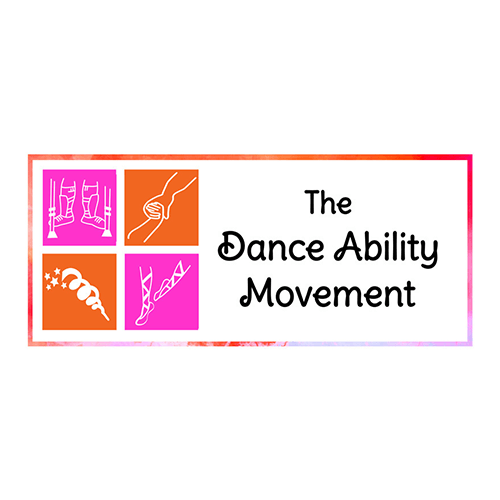 Logo for "The Dance Ability Movement" featuring four colorful icons of dance-related images on the left and the organization name in bold text on the right.