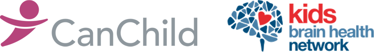 CC-KBHN Logos of CanChild and Kids Brain Health Network side by side; CanChild has a stylized figure, Kids Brain Health Network features a brain graphic with a heart.