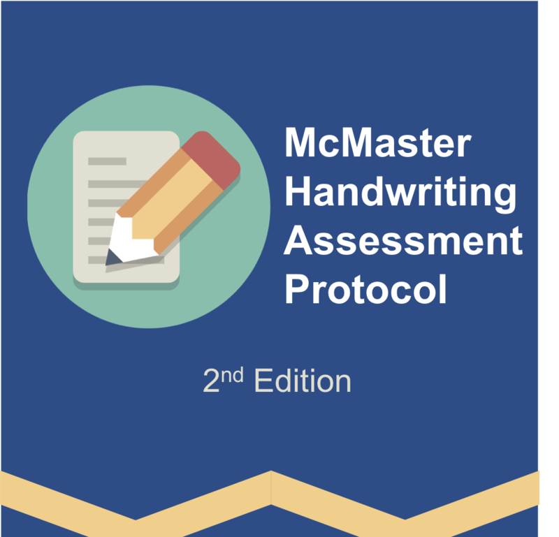 Blue cover featuring an icon of a pencil and paper, with the text "McMaster Handwriting Assessment Protocol 2nd Edition" in white letters.