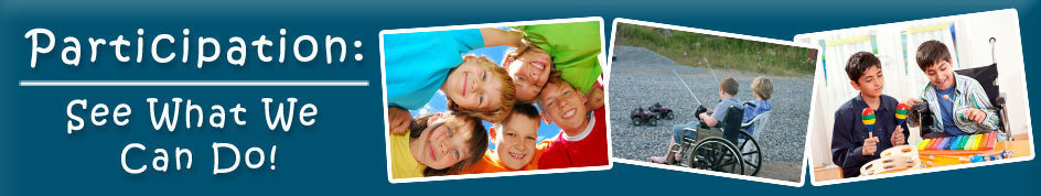 participation_knowledge_hub_header (1) Banner with the text "Participation: See What We Can Do!" and three photos of children playing together, including a child in a wheelchair.