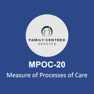 A circular logo features "Family-Centred Service" above the product name "MPOC-20" on a blue background.