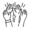 Inclusivity_2-removebg-preview Five raised hands illustrated in black outline, overlapping and surrounded by lines suggesting movement or celebration.